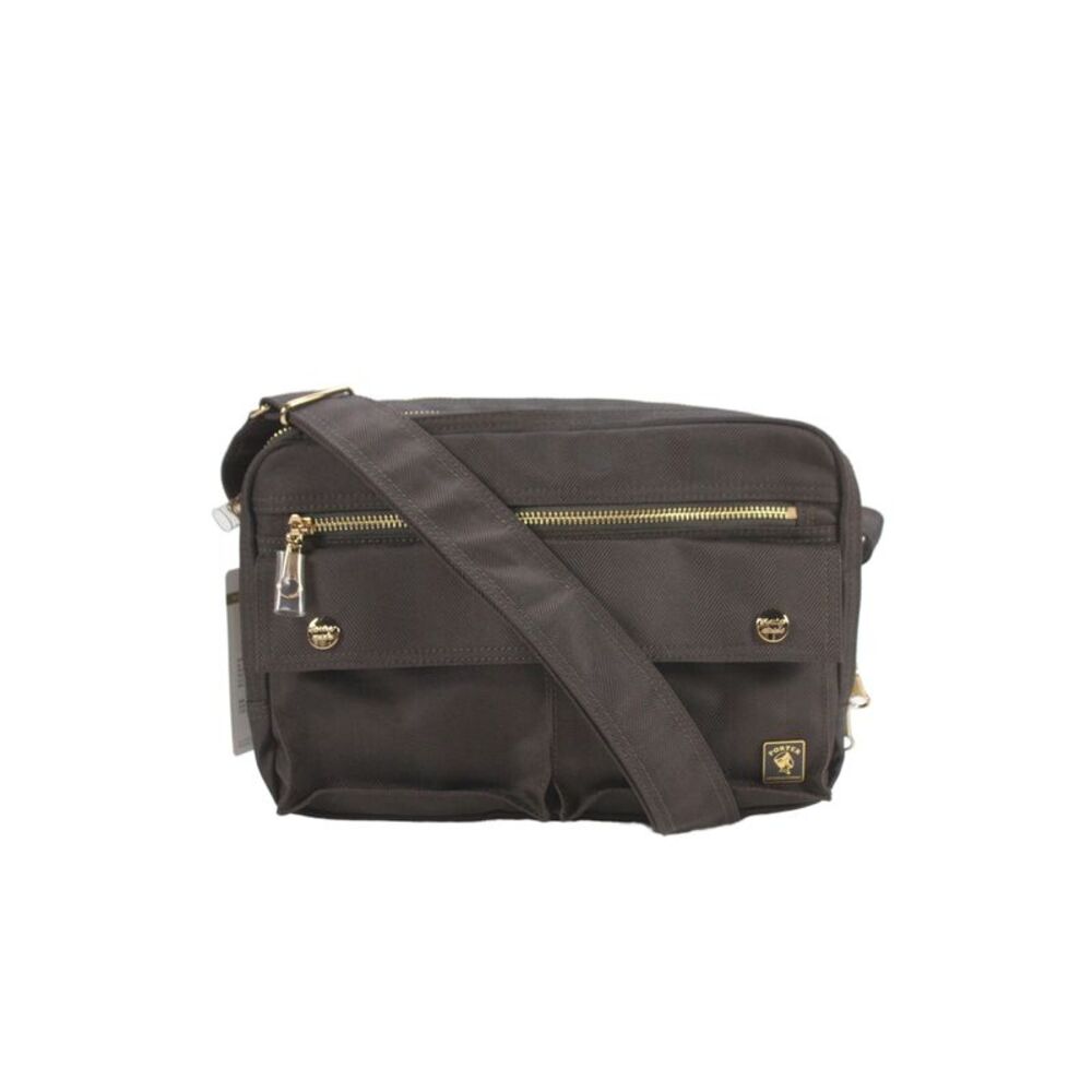 Porter International Womens Zip Top Pocket Front Canvas Crossbody Handbag Brown